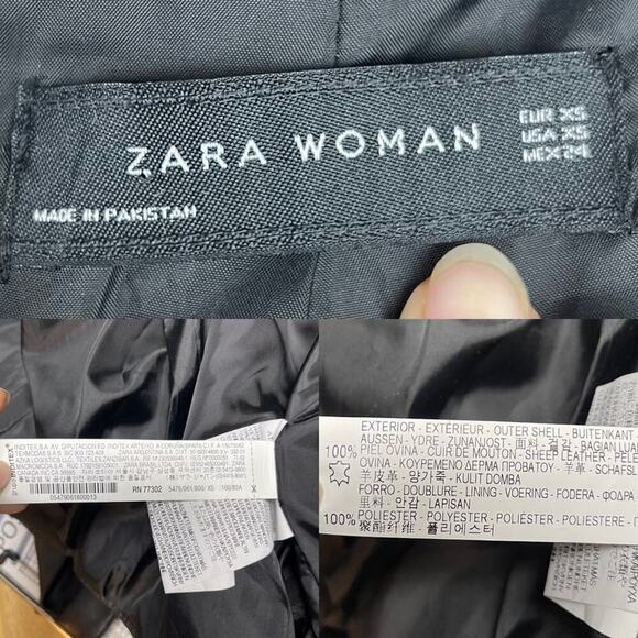 Zara Black Quilted Genuine Sheep Leather Cropped Moto Biker Blogger Jacket XS - Picture 14 of 16